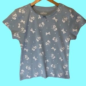 Disney RARE Brand New Blue Mickey & Friends Bow Pattern Top Women’s Size Large